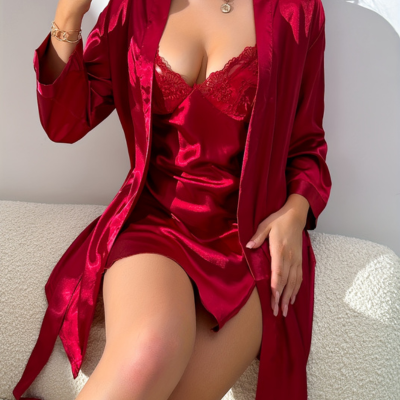 Chemise et peignoir SIREN Crimson Embrace