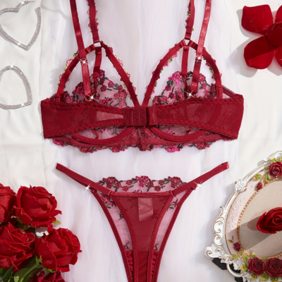 Ensemble en dentelle à fleurs écarlates SIREN