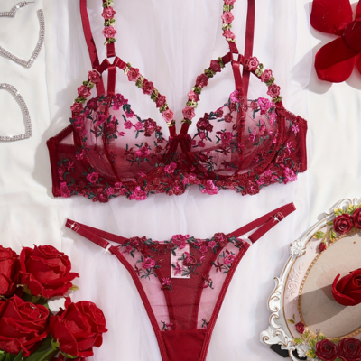 Ensemble en dentelle à fleurs écarlates SIREN